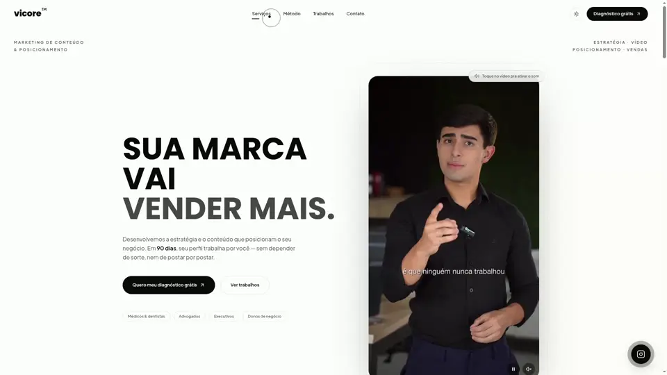 Página inicial do site Vicore