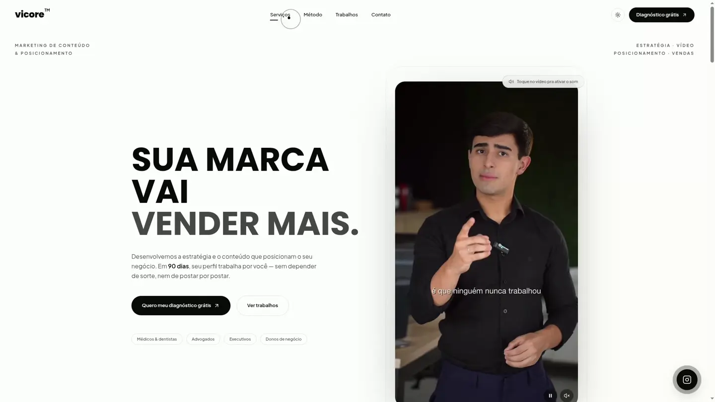 Tela 1 do site Vicore