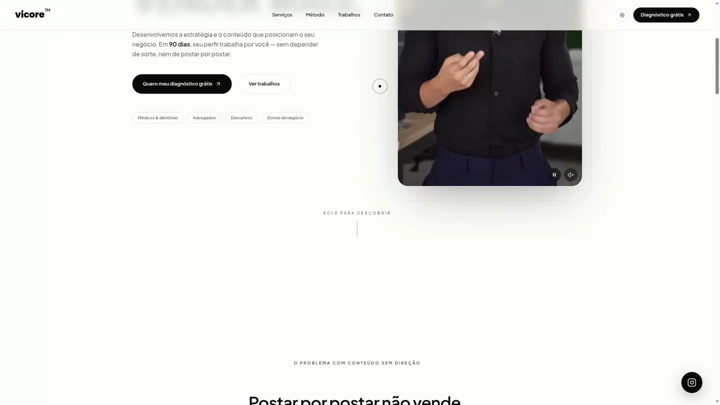 Tela 2 do site Vicore